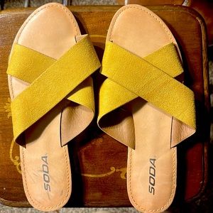 SODA mustard yellow crisscrossed sandals